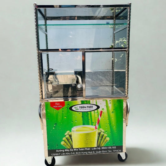 Xe nước mía siêu sạch tủ kính chất lượng cao Toàn Phát, động cơ 800-1000w mới 100% 12 bạc đạn, đầu ép full inox 304, ép được 2-3 cây cùng lúc 🎁 Đặc biệt quà tặng máy xay CN tạo bọt 4500w